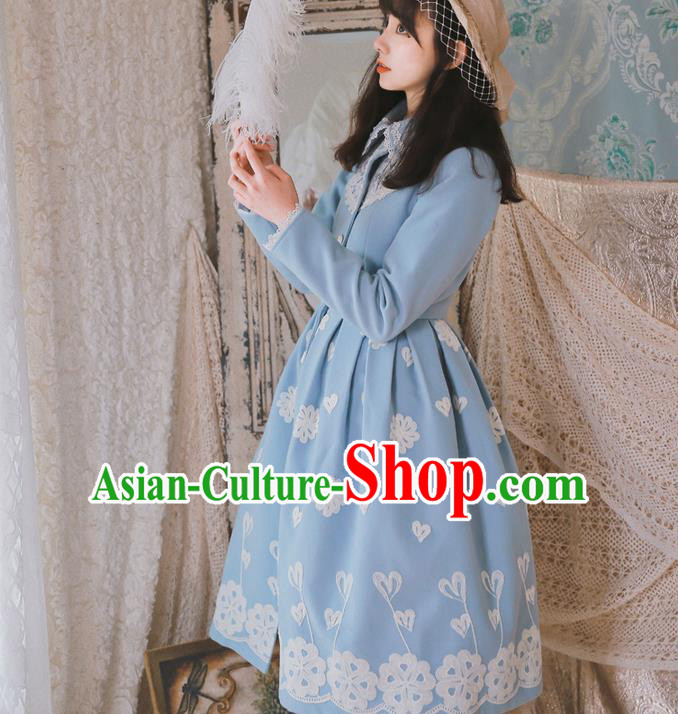 Traditional Classic Elegant Women Costume Embroidery Woolen Coat, Restoring Ancient Wool Dust Coat for Women