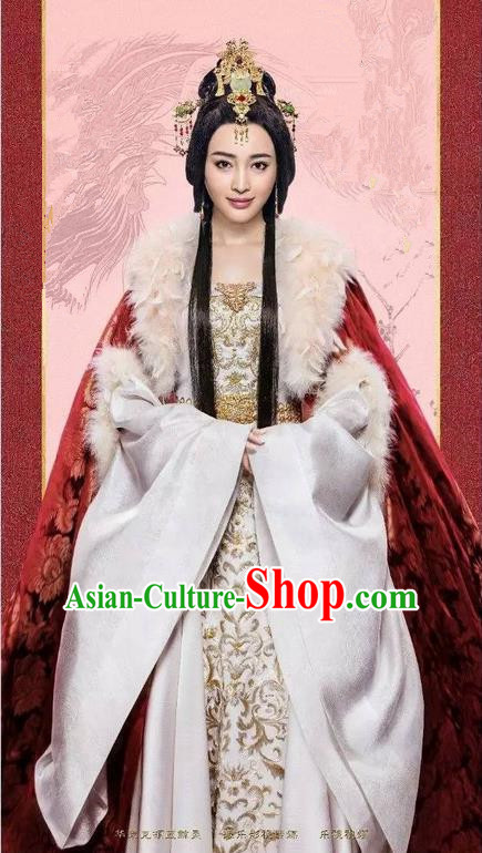 Traditional Chinese Ancient Imperial Emperess Concubine Costumes, Ancient Chinese Cosplay Queen Costume and Hair Accessories Complete Set for Women