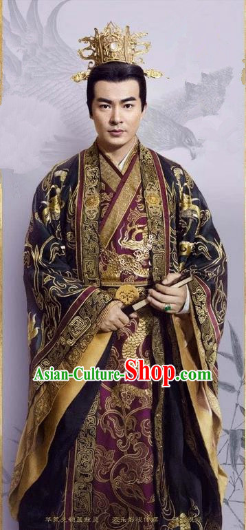 Traditional Chinese Ancient Old Men Embroidered Costumes, Ancient Chinese Cosplay Majesty Swordsmen Knight Costume Complete Set for Men