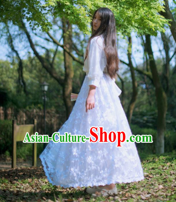 Traditional Classic Elegant Women Costume Bust Skirt, Restoring Ancient Princess Embroidery Lace Long Giant Swing Skirt for Women