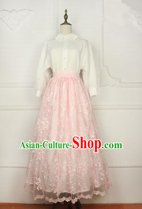 Traditional Classic Elegant Women Costume Bust Skirt, Restoring Ancient Princess Embroidery Lace Long Giant Swing Skirt for Women