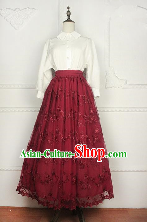 Traditional Classic Elegant Women Costume Bust Skirt, Restoring Ancient Princess Embroidery Lace Long Giant Swing Skirt for Women