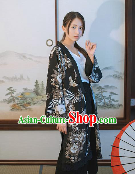 Traditional Japanese Restoring Ancient Kimono Costume Haori Crane Smock, China Kimono Modified Lace Cardigan for Women