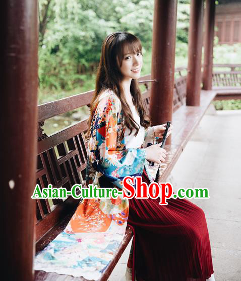 Traditional Japanese Restoring Ancient Kimono Costume Haori Crane Smock, China Kimono Modified Tassel Long Cardigan for Women