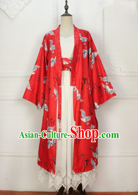 Traditional Japanese Restoring Ancient Kimono Costume Haori Smock, China Hanfu BeiZi Modified Long Cardigan for Women