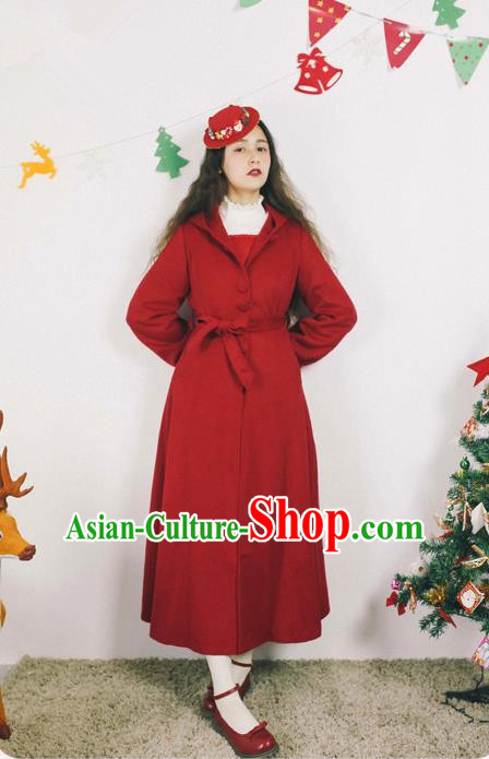 Traditional Classic Elegant Women Costume Palace Woolen Dust Coat, Restoring Ancient Princess Wool Hooded Long Coat for Women