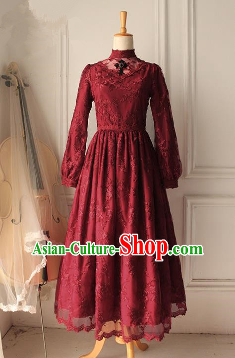 Traditional Classic Elegant Women Costume Palace One-Piece Dress, Restoring Ancient Gothic Princess Royal Lace Long Dress for Women