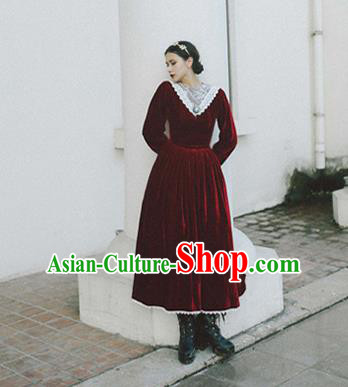 Traditional Classic Elegant Women Costume Palace Velvet One-Piece Dress, Restoring Ancient Princess Royal Pleuche Long Dress for Women