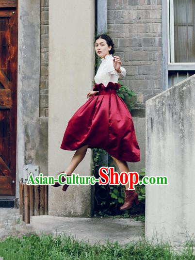 Traditional Classic Elegant Women Costume Satin Bust Skirt, Restoring Ancient Princess High Waist Giant Swing Skirt for Women