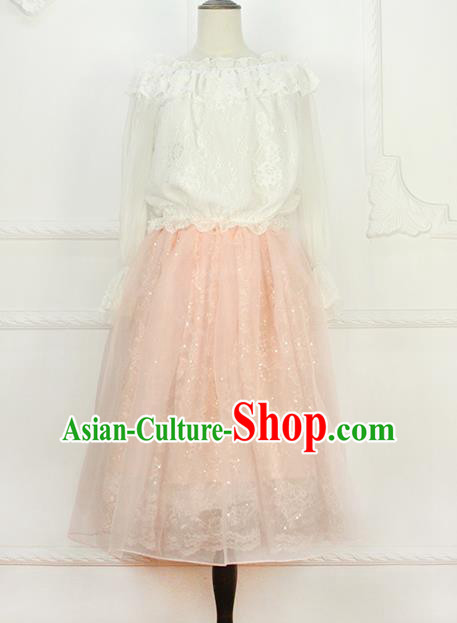 Traditional Classic Elegant Women Costume Bust Skirt, Restoring Ancient Princess Embroidery Lace Organza Giant Swing Skirt for Women