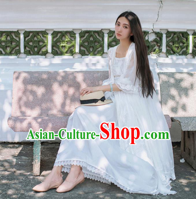 Traditional Classic Elegant Women Costume Lace Smock, Restoring Ancient PrincessLace Long Gauze Cardigan for Women