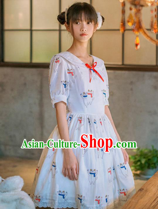 Traditional Classic Elegant Women Costume One-Piece Dress, British Restoring Ancient Princess Sweetheart Sailor Collar Dress for Women