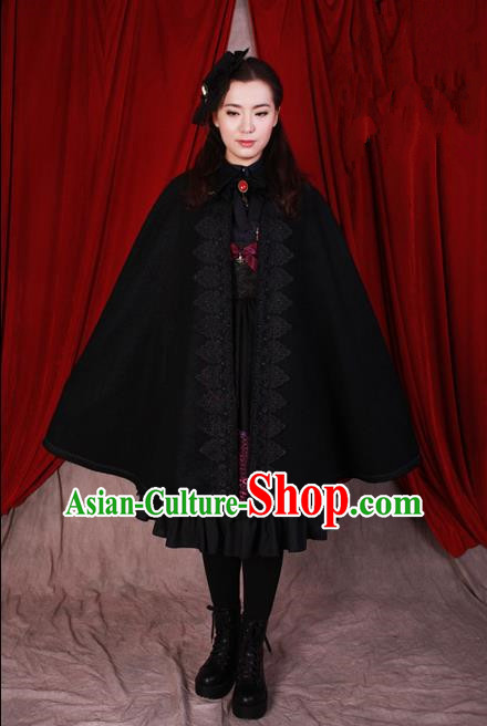 Traditional Classic Elegant Women Costume Woolen Cape, Restoring Ancient Gothic Royal Wool Lace Cloak for Women