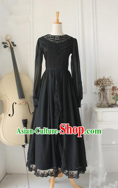 Traditional Classic Elegant Women Costume One-Piece Dress, British Restoring Ancient Princess Gothic Lace Cardigan Dress for Women