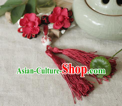 Traditional Classic Chinese Ancient Hair Accessories Hairpin, Elegant Hanfu Plate Buttons Tassels Hair Claw for Women