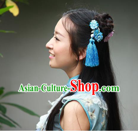 Traditional Classic Chinese Ancient Hair Accessories Hairpin, Elegant Hanfu Plate Buttons Tassels Hair Claw for Women