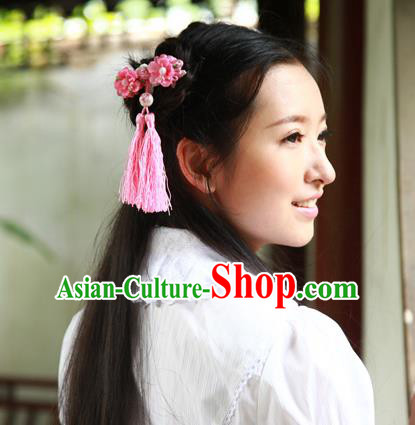 Traditional Classic Chinese Ancient Hair Accessories Hairpin, Elegant Hanfu Plate Buttons Tassels Hair Claw for Women