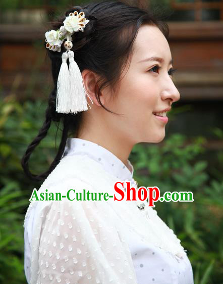 Traditional Classic Chinese Ancient Hair Accessories Hairpin, Elegant Hanfu Plate Buttons Tassels Hair Claw for Women