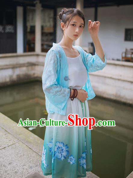 Traditional Classic Chinese Elegant Women Costume Hanfu Smock, Restoring Ancient Han Dynasty Shadow Short Cardigan for Women