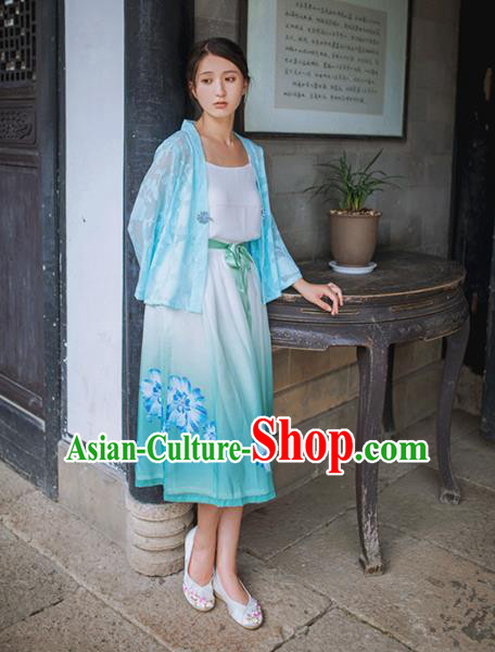 Traditional Classic Chinese Elegant Women Costume Ink Painting One-Piece Dress