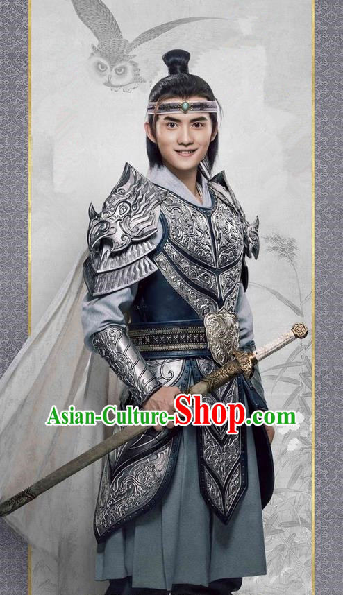 Traditional Chinese Ancient Men Costumes, Ancient Chinese Cosplay General Swordsmen Knight Costume Armour Complete Set for Men