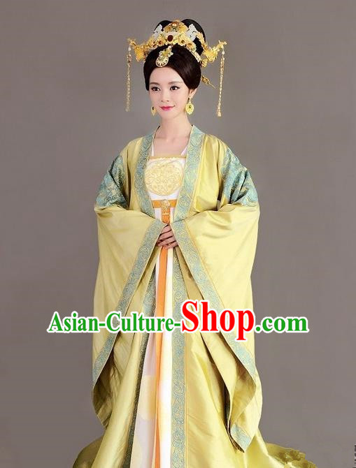 Traditional Chinese Ancient Imperial Emperess Concubine Costumes, Ancient Chinese Cosplay Queen Costume and Hair Accessories Complete Set for Women