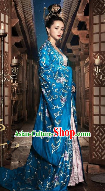 Traditional Chinese Ancient Imperial Emperess Concubine Costumes, Ancient Chinese Cosplay Queen Costume and Hair Accessories Complete Set for Women