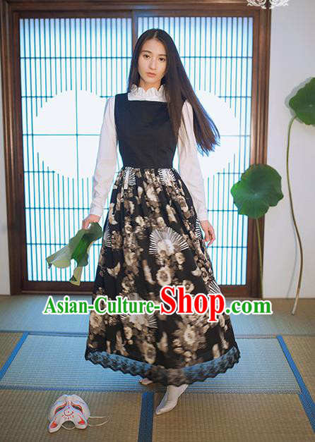 Traditional Japanese Restoring Ancient Kimono Costume One-Piece Dress Crane Sundress, China Kimono Modified Jumper Skirt for Women