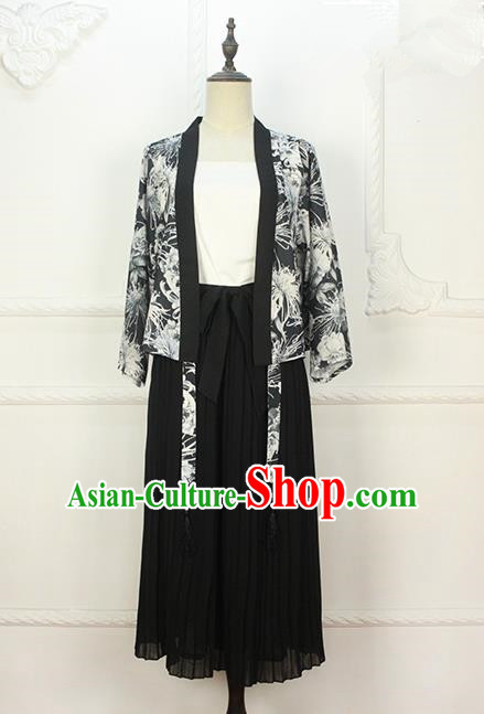 Traditional Japanese Restoring Ancient Kimono Costume Crane Smock, China Modified Double Side Short Cardigan for Women