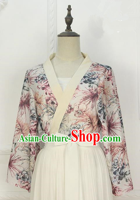 Traditional Japanese Restoring Ancient Kimono Costume Crane Smock, China Modified Double Side Short Cardigan for Women