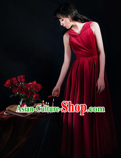 Traditional Classic Elegant Women Costume Velvet One-Piece Dress, Restoring Ancient Velvet Full Dress for Women