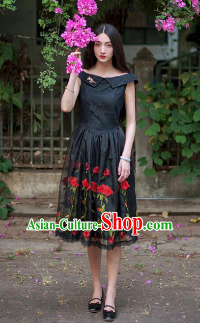 Traditional Classic Elegant Women Costume Organza One-Piece Dress, Restoring Ancient Embroidered Lace Dress for Women