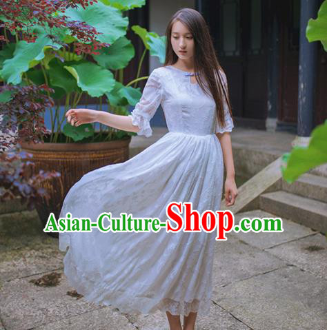 Traditional Classic Chinese Elegant Women Costume One-Piece Dress, Chinese Cheongsam Restoring Ancient Princess Stand Collar Long Dress for Women