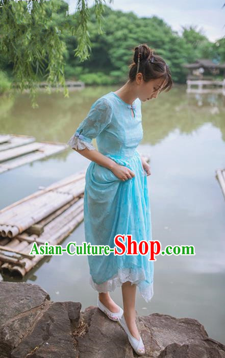 Traditional Classic Chinese Elegant Women Costume One-Piece Dress, Chinese Cheongsam Restoring Ancient Princess Stand Collar Long Dress for Women