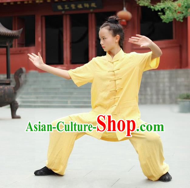 Traditional Chinese Wudang Linen Uniform Taoist Nun Uniform Kungfu Kung Fu Clothing Clothes Pants Shirt Supplies Wu Gong Outfits, Chinese Short-Sleeve Tang Suit Wushu Clothing Tai Chi Suits Uniforms for Women