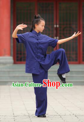 Traditional Chinese Wudang Linen Uniform Taoist Nun Uniform Kungfu Kung Fu Clothing Clothes Martial Pants Shirt Supplies Wu Gong Outfits, Chinese Short-Sleeve Tang Suit Wushu Clothing Tai Chi Suits Uniforms for Women