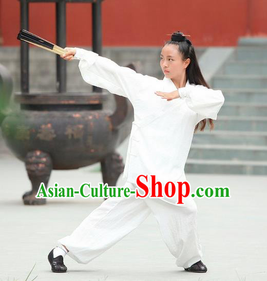 Traditional Chinese Wudang Uniform Taoist Nun Uniform Linen Priest Frock Kungfu Kung Fu Clothing Clothes Pants Slant Opening Shirt Supplies Wu Gong Outfits, Chinese Tang Suit Wushu Clothing Tai Chi Suits Uniforms for Women