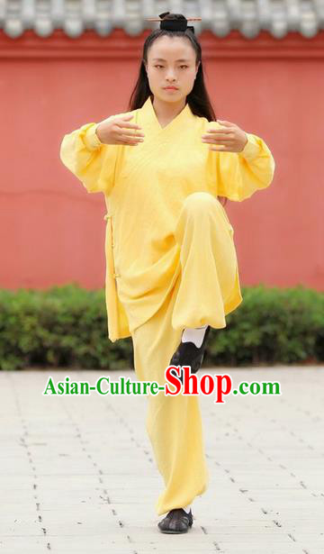 Traditional Chinese Wudang Uniform Taoist Nun Uniform Linen Priest Frock Kungfu Kung Fu Clothing Clothes Pants Slant Opening Shirt Supplies Wu Gong Outfits, Chinese Tang Suit Wushu Clothing Tai Chi Suits Uniforms for Women