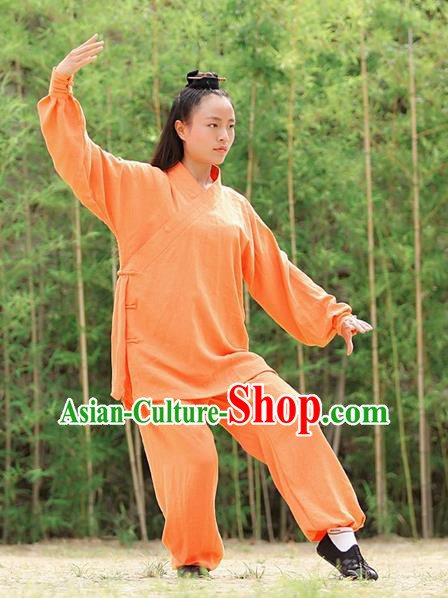 Traditional Chinese Wudang Uniform Taoist Nun Uniform Linen Priest Frock Kungfu Kung Fu Clothing Clothes Pants Slant Opening Shirt Supplies Wu Gong Outfits, Chinese Tang Suit Wushu Clothing Tai Chi Suits Uniforms for Women