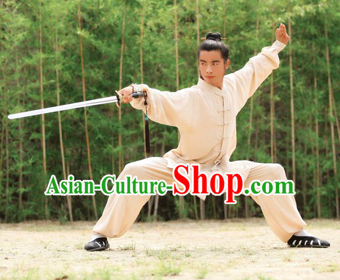 Traditional Chinese Wudang Uniform Taoist Uniform Linen Priest Frock Kungfu Kung Fu Clothing Clothes Pants Slant Opening Shirt Supplies Wu Gong Outfits, Chinese Tang Suit Wushu Clothing Tai Chi Suits Uniforms for Men