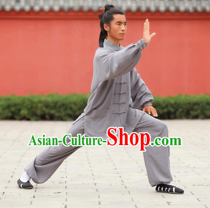 Traditional Chinese Wudang Uniform Taoist Uniform Linen Priest Frock Kungfu Kung Fu Clothing Clothes Pants Slant Opening Shirt Supplies Wu Gong Outfits, Chinese Tang Suit Wushu Clothing Tai Chi Suits Uniforms for Men