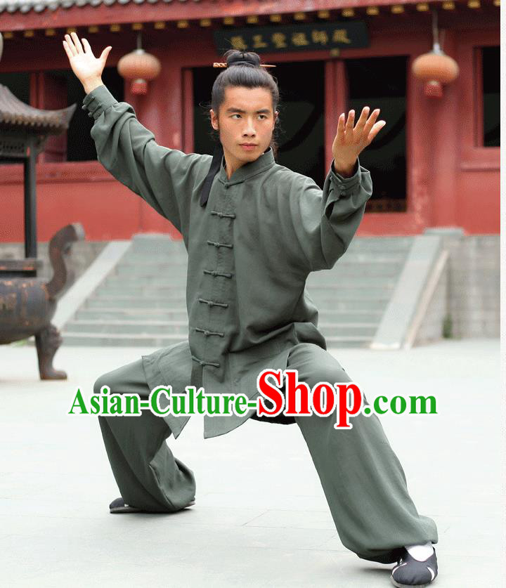 Traditional Chinese Wudang Uniform Taoist Uniform Linen Priest Frock Kungfu Kung Fu Clothing Clothes Pants Slant Opening Shirt Supplies Wu Gong Outfits, Chinese Tang Suit Wushu Clothing Tai Chi Suits Uniforms for Men