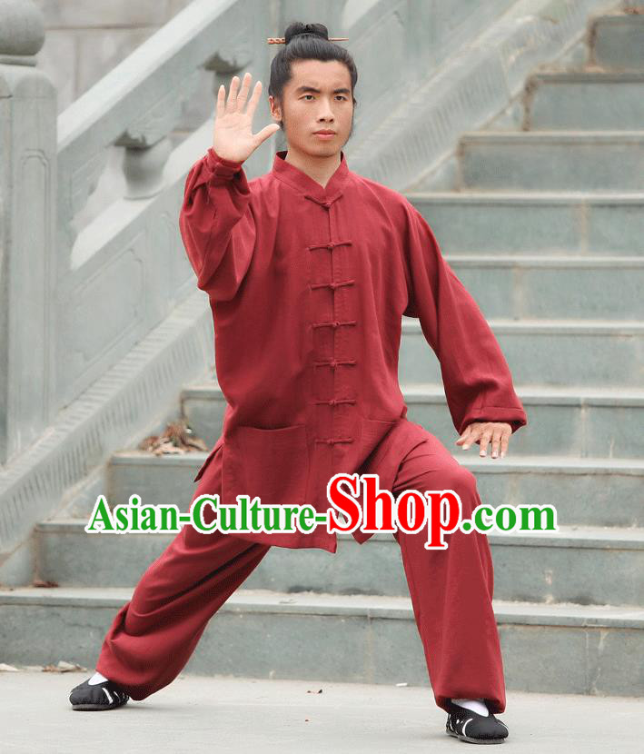 Traditional Chinese Wudang Uniform Taoist Uniform Linen Priest Frock Kungfu Kung Fu Clothing Clothes Pants Slant Opening Shirt Supplies Wu Gong Outfits, Chinese Tang Suit Wushu Clothing Tai Chi Suits Uniforms for Men