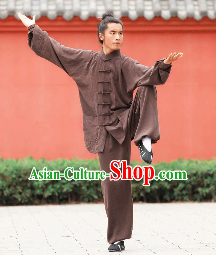 Traditional Chinese Wudang Uniform Taoist Uniform Linen Priest Frock Kungfu Kung Fu Clothing Clothes Pants Slant Opening Shirt Supplies Wu Gong Outfits, Chinese Tang Suit Wushu Clothing Tai Chi Suits Uniforms for Men