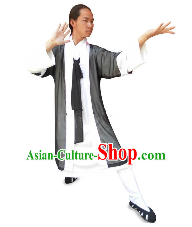 Traditional Chinese Wudang Uniform Taoist Uniform Thicken Linen Slant Opening Priest Frock Complete Set Kungfu Kung Fu Clothing Clothes Pants Slant Opening Shirt Supplies Wu Gong Outfits, Chinese Tang Suit Wushu Clothing Tai Chi Suits Uniforms for Men