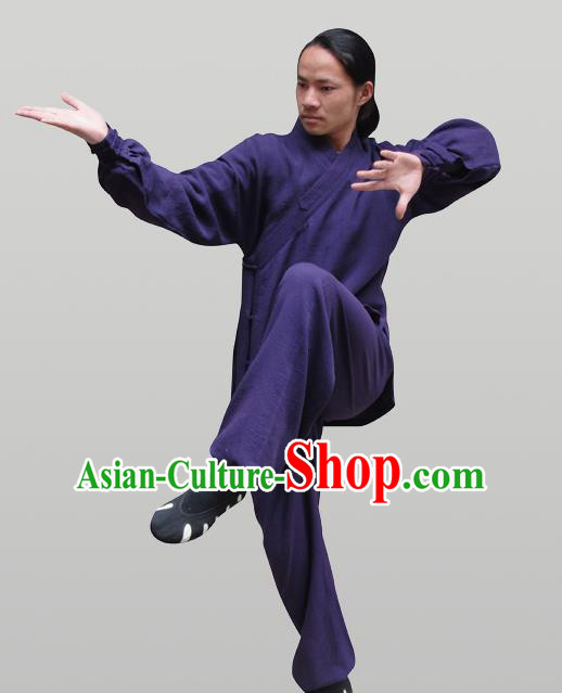 Traditional Chinese Wudang Uniform Taoist Uniform Thicken Linen Slant Opening Priest Frock Complete Set Kungfu Kung Fu Clothing Clothes Pants Slant Opening Shirt Supplies Wu Gong Outfits, Chinese Tang Suit Wushu Clothing Tai Chi Suits Uniforms for Men