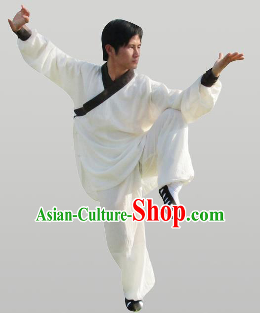 Traditional Chinese Wudang Uniform Taoist Uniform Thicken Linen Slant Opening Priest Frock Complete Set Kungfu Kung Fu Clothing Clothes Pants Slant Opening Shirt Supplies Wu Gong Outfits, Chinese Tang Suit Wushu Clothing Tai Chi Suits Uniforms for Men