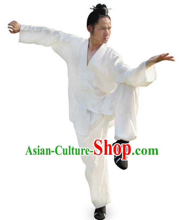 Traditional Chinese Wudang Uniform Taoist Uniform Linen Slant Opening Priest Frock Complete Set Kungfu Kung Fu Clothing Clothes Pants Slant Opening Shirt Supplies Wu Gong Outfits, Chinese Tang Suit Wushu Clothing Tai Chi Suits Uniforms for Men