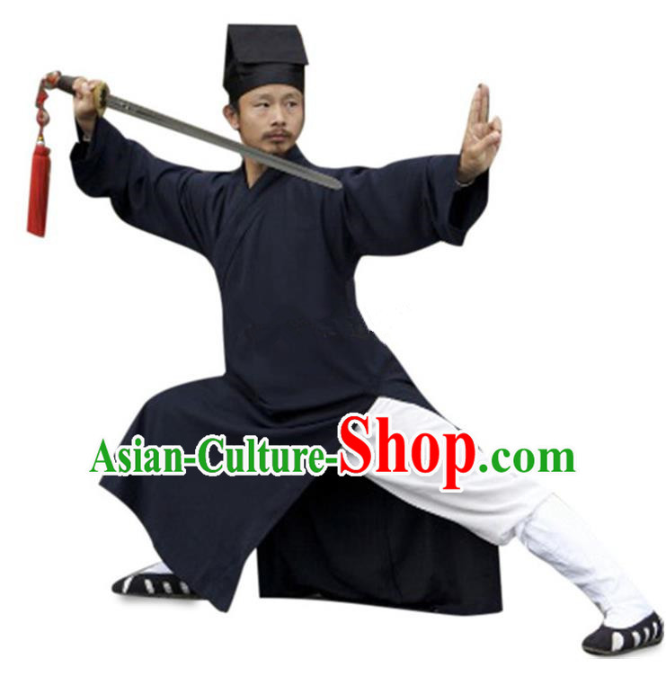 Traditional Chinese Wudang Uniform Taoist Uniform Linen Slant Opening Priest Frock Complete Set Kungfu Kung Fu Clothing Clothes Pants Slant Opening Shirt Supplies Wu Gong Outfits, Chinese Tang Suit Wushu Clothing Tai Chi Suits Uniforms for Men