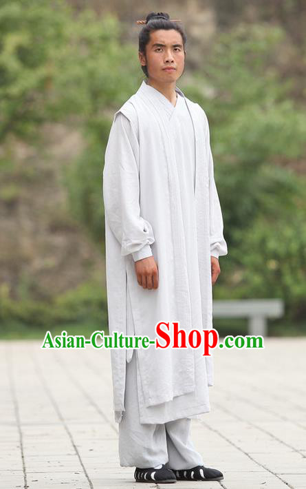 Traditional Chinese Wudang Uniform Taoist Uniform Linen Slant Opening Priest Frock Complete Set Kungfu Kung Fu Clothing Clothes Pants Slant Opening Shirt Supplies Wu Gong Outfits, Chinese Tang Suit Wushu Clothing Tai Chi Suits Uniforms for Men